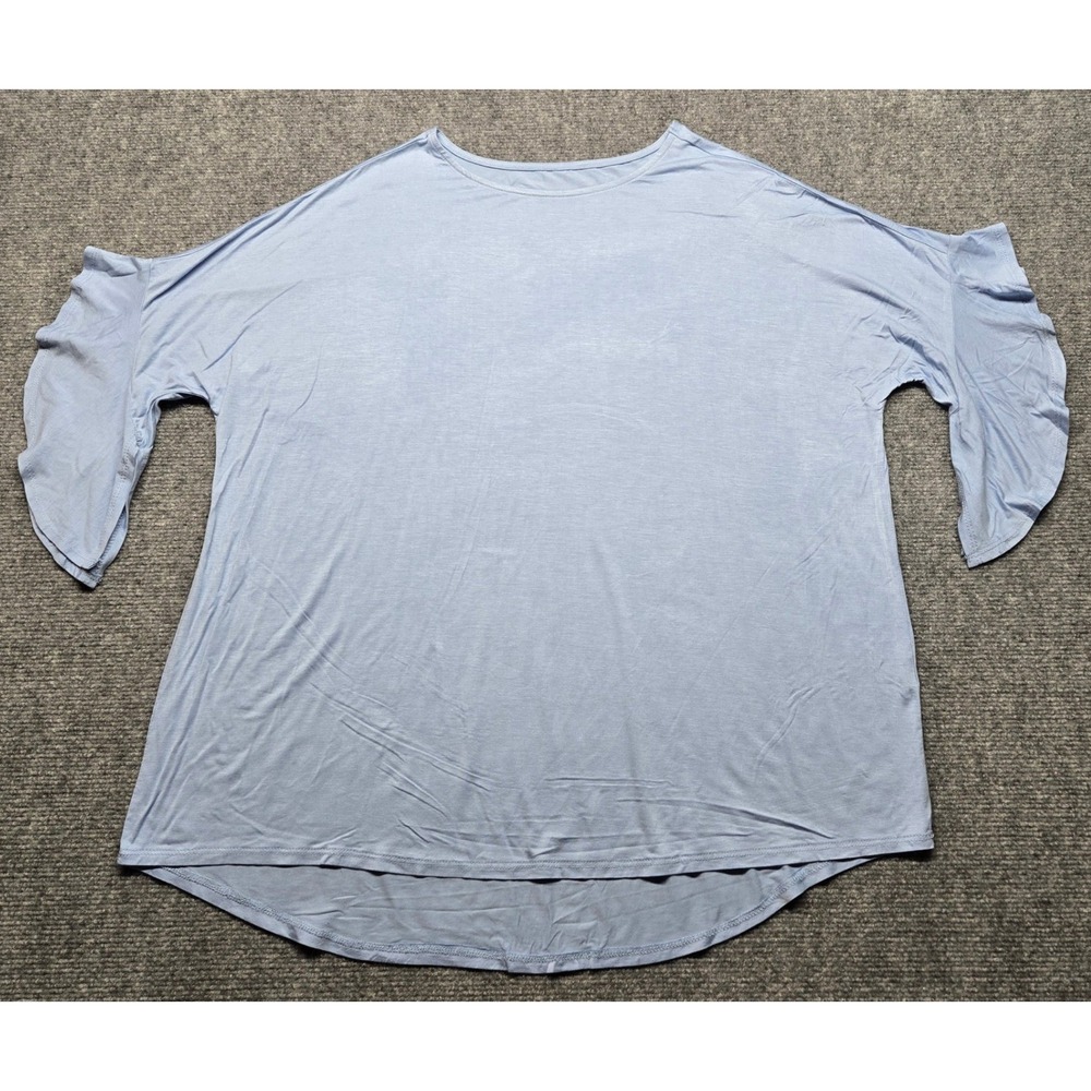 DG2 by Diane Gilman Blouse Womens XL Light Blue Cold Shoulder Flutter Sleeve Top